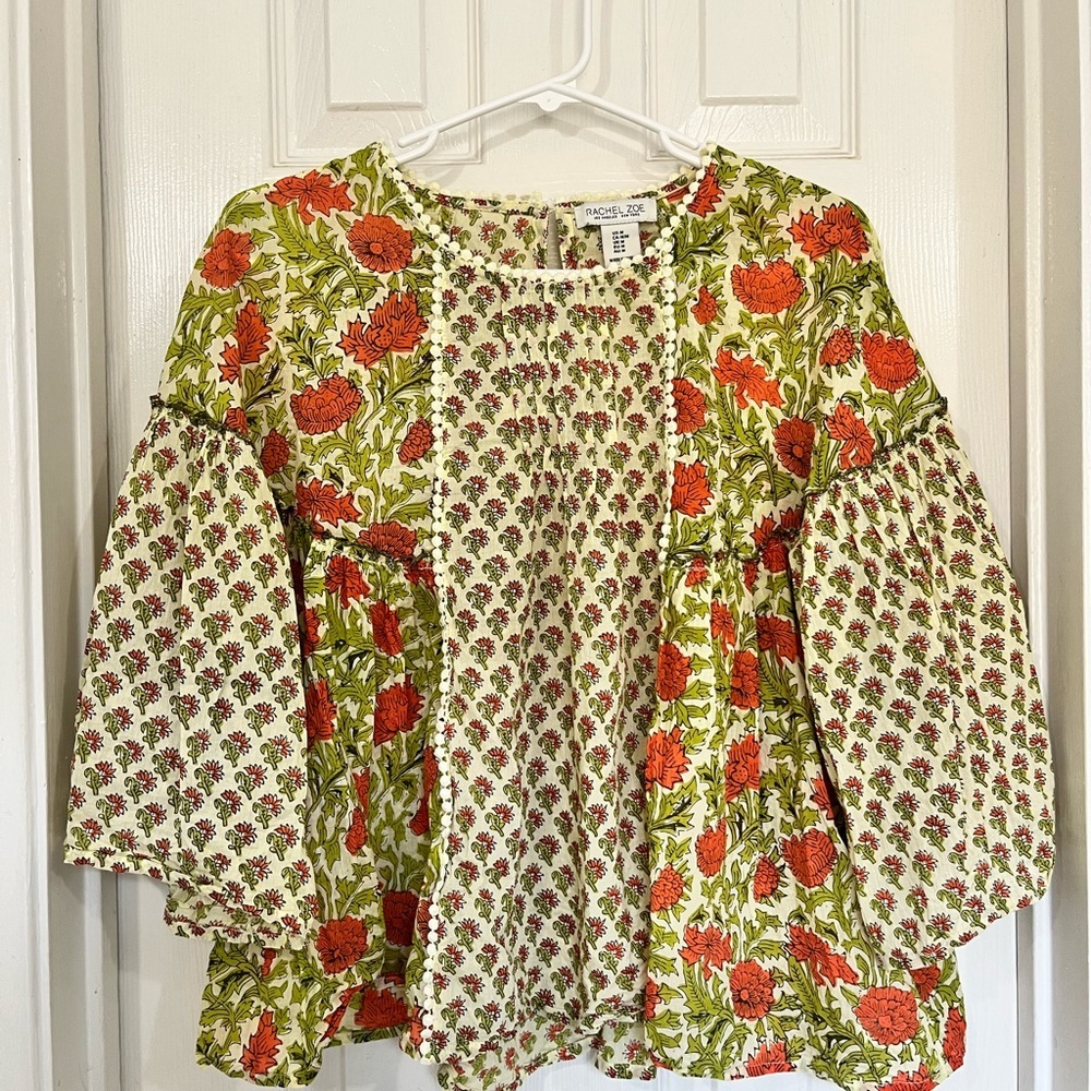 Rachel Zoe Cream and Green Peplum Blouse